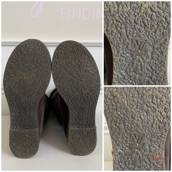 Authentic LOUIS VUITTON Dark Brown Suede Shearling Monogram Boots Size 36/6 - Picture 7 of 15